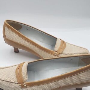 TOD'S Contrast Leather & Canvas Heels 10.5